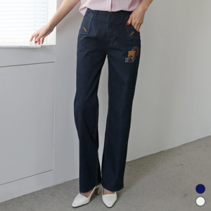 국내 생산 여성 하이웨스트 세미와이드 팬츠 허리 밴딩 면스판 소재 여름 캐주얼 바지 wide denim pants