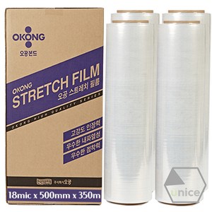 [유니스몰/정품 정규격보장] 오공 스트레치필름 공업용랩 4롤 1박스 (18mic x 500mm x 350m), 1개, 투명