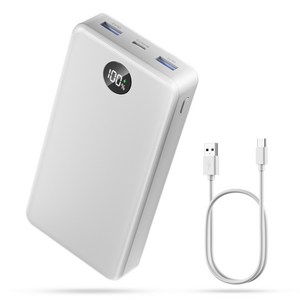 UOOFON 고속충전 대용량 보조배터리 30000mAh PD 22.5W QC3.0 잔량표시 멀티단자 + 20W C타입 케이블, 화이트-30000mAh, P1