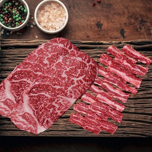 [우직한우] 1++등급 한우 구이용 투쁠 꽃등심300g + 투쁠 갈비살300g 총 600g, 꽃등심300g+꽃등심300g, 1팩