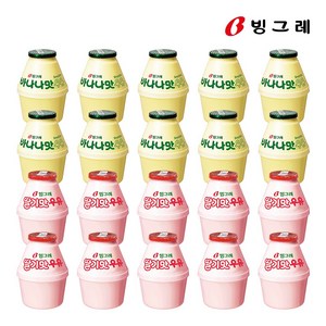 빙그레 단지우유 바나나우유+딸기우유, 20개, 240ml