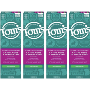 Tom's of Maine Antiplaque Whitening Toothpaste Spearmint 탐스 오브 메인 무불소 안티플라그 화이트닝 치약 스피아민트 155g 4팩, 4개