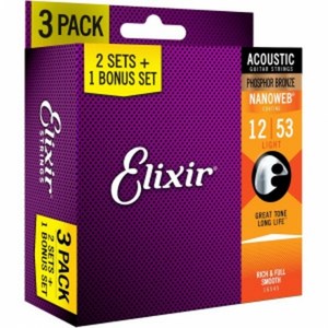 [공식수입정품] 엘릭서 Elixi Nanoweb Phospho Bonze 3Pack Light 기타줄 3팩 나노웹 포스포브론즈 라이트 16545 (012-053), 1개