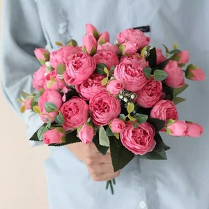 화예원 생화같은 리얼 작약 성묘 조화 꽃다발 셀프 웨딩 촬영 소품 부케 부쉬, 핫핑크, 1개