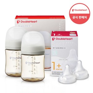 더블하트 모유실감3세대 젖병 트윈팩+젖꼭지2입+물티슈, 오후의베이지(S 2입), 1개, 160ml