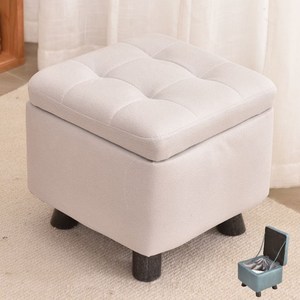 ANYOU 의자 원목 사각 미니 스툴 생활발수 패브릭 수납의자 낮은스툴 발받침대 30x30x30, 1개, 흰색