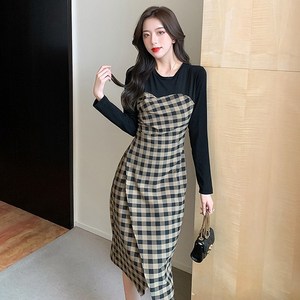 요모조모 1661 체크 튜브탑 트임 원피스