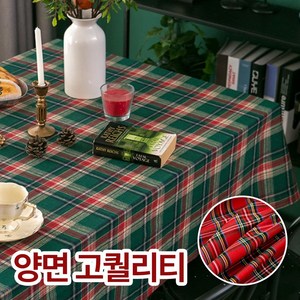 빈티지 양면 체크 테이블보 크리스마스 식탁보, 그린, 90x90, 1개