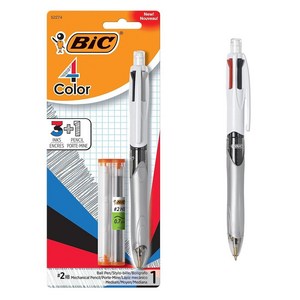 BIC 4색 3+1 볼펜 및 연필 미디엄 포인트 (1.0mm) 다양한 색상 1개입 팩 학교 및 사무용품용 펜 144292, BIC 4색 3+1 볼펜 및 연필, 미디엄 포인트 (1