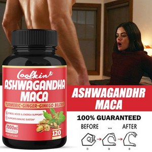Coolkin 아슈와간다 뿌리 4500mg 마카 뿌리 1200mg 에너지 체력 힘 및 지구력 강화 60/120 캡슐, 3개, 60정