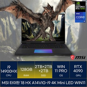 MSI 2024 타이탄 18 HX 코어i9 인텔 14세대 지포스 RTX 4090, 블랙, 6TB, 128GB, WIN11 Po, A14VIG-i9