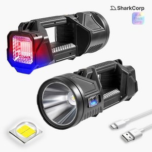 대용량 4800루멘 LED 충전식 손전등 서치라이트 고휘도 잔량표시, 1개, 블랙