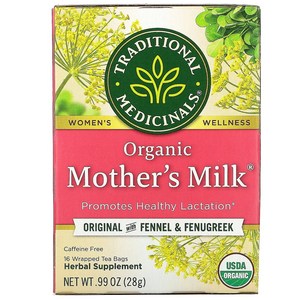 Taditional Medicinals 유기농 Mothes Milk 회향 및 호로파 함유 오리지널 카페인 무함유 티백 16개 28g(0.99oz), 1개, 1.75g