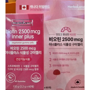 허벌랜드 비오틴 2500mcg 이너플러스 식물성 구미젤리 66g, 2개