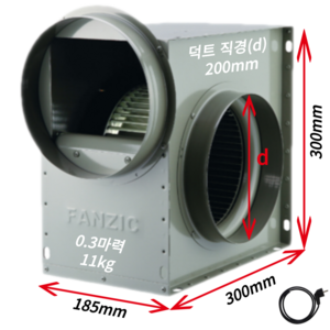 팬직 소형 시로코팬 0.3마력 덕트 200mm 단상 220V TFB-F19DS+코드선 2M 포함, 본품(배터리없음), 1개