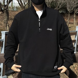 [국내매장판] 지프 JEEP M-LOGO 에센셜 하프집업 맨투맨 기본 쭈리 아메리칸 캐주얼 스타일 긴팔 반집업 티셔츠