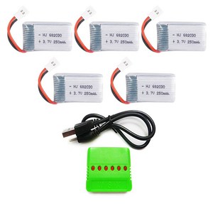 3.7v 250mah 드론배터리충전기세트, (X4) 250mah5개+6in1충전, 1개