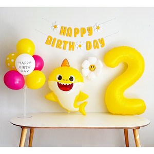 [하루비파티] 캐릭터풍선 두돌생일 생일파티세트, 아기상어, 1개