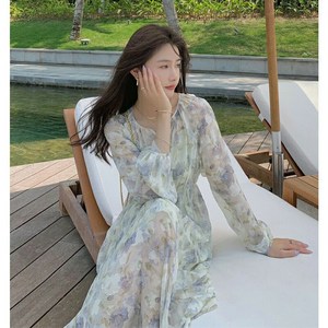프랑스어 스타일 소수 부드러운 스타일 쉬폰 꽃 드레스 삼아 여행 비치 드레스 해변 휴가 여성 슈퍼 요정