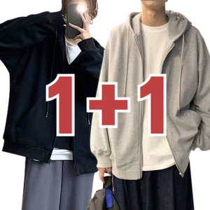 [M~5XL] 1+1 빅사이즈 얇은 후드집업 남녀공용 넉넉한 데일리 / 그레이 블랙 2colo