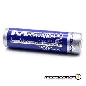 [메가캐논]MEGACANON 3000 (보호회로)/ICR18650-30Q/18650 삼성Cell 적용/KC인증, 3000mAh, 돌출(볼록), 1개