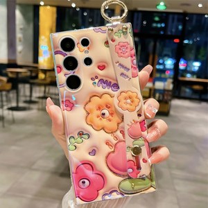 에르모사 갤럭시 S24 케이스 울트라 플러스 GALAXY PHONE CASE 3D 프린팅 플라워 핸드 스트랩 휴대폰 케이스