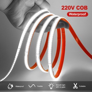 AC 220V COB 스트립 240LED/M IP65 방수 드라이버 내장 홈 데코 리본 로프 테이프 LED 조명 10cm 절단 가능, WHITE, 4m, 1개