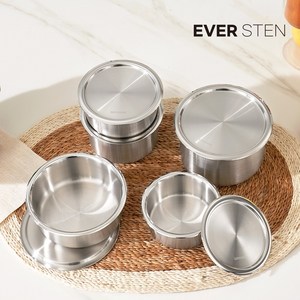 에버스텐 스텐 원형 반찬통 김치통, 실버, 1세트