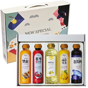 [홈히어로] 스페셜5종 명절 선물세트 홍게간장 참치액 레몬식초 맛술 (500ml) 해바라기유(410ml), 1세트, 2.41kg