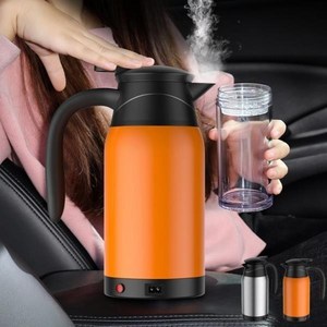 차량용 커피포트 usb 시가잭 12V24V 1000ML 자동차 전기 주전자 디지털 디스플레이 냄비 스테인레스 스틸 커피 여행용 끓는 물 컵, [02] Oange 12V, 1개