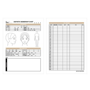 a4 피부관리실 고객차트 피부카르테 피부회원카드 전신 뷰티차트 미용기록 마사지관리 에스테틱고객차트 100매, 1개