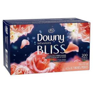 미국내수용 다우니 인퓨전 블리스 건조기시트 스파클링 엠버 & 로즈향/Downy Amber Blossom Dryer Sheets, 1개, 200매