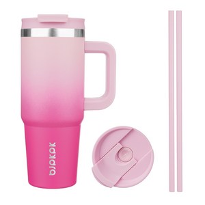bjpkpk 스테인리스 스틸 핸들 보온컵 빨대 포함, Chey Blossom, 900ml, 1개