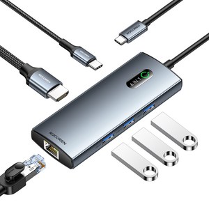 Rocoen 11 in 1 USB C 허브 PD 100W RJ45 SD 리더 Macbook Ai Po 용 USB 3.0 분배기 도킹 스테이션 Samsung LG 노트북, 6 in 1 HUB, 1개