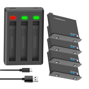 인스타360 배터리 충전기 ONE X2 충전식 3 슬롯 액션 카메라 1800MAh, 08 4BatteyWithChage