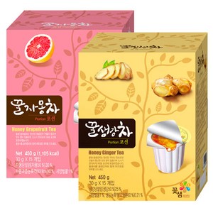 꽃샘 생강차 포션 15T+자몽차 포션 15T, 450g