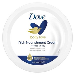 Dove 너리싱 바디 케어 페이스 핸드 및 바디 리치 영양 크림 매우 건조한 피부를 위한 48시간 보습 4팩 각 병 71.7g2.5온스, 2.53 Fl Oz (Pack of 1), 1개, 75ml