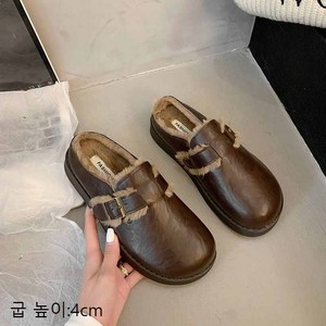 패션 여성 겨울 블로퍼 여성 두꺼운 밑창 버클 디자인 퍼 안감 가죽 슬리퍼 JXH
