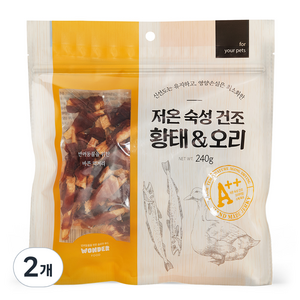 원더푸드 저온 숙성 건조 육포 강아지 간식, 황태 + 오리 혼합맛, 240g, 2개