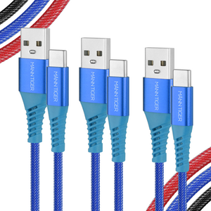 [1+1+1] 만타이거 라딕스 USB A to C타입 3A 고속충전 케이블, 3개, 블루, 2m