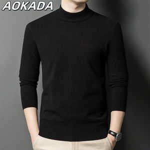 AOKADA 니트 가을 남자 남성 긴팔 보온 도톰 단색 풀오버 반폴라 상의 5colos