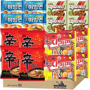 블루존 오뚜기 농팔 봉지라면4종세트 낱개 (신라면4P 진라면 4P 짜파게티4P 팔도비빔면4P), 1세트