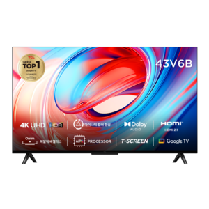 TCL 4K UHD HDR 스마트 TV, 108cm(43인치), 43V6B, 스탠드형, 고객직접설치