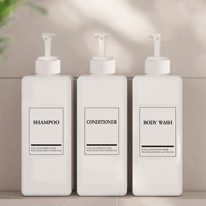 모든집 호텔 욕실 디스펜서 샴푸통 800ml+방수라벨 3구 세트, 1세트, 욕실세트_800ml(백색용기+백색펌프+영문3종)