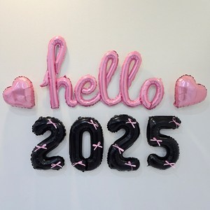 헬로 2025 해피뉴이어 새해 신년해 연말 홈파티 hello 은박풍선 세트, 1세트