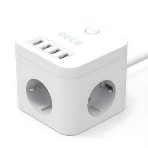 보코 큐브사각 3구2m USB4포트 멀티탭 콘센트, 2m, 화이트, 1개
