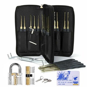 전문가용 자물쇠 열기 연습용 세트 26개 도구와 투명 자물쇠 락픽세트 Lock Picking Tools, 1세트