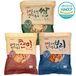 바른들식품 누룽지 백미 현미 보리 누룽지 세트 모음 달구벌 국산 가마솥 누룽지, 1kg, 3개