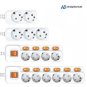 현대 국산 안전 접지 멀티탭 개별스위치 일반 2구 3구 4구 5구 6구 1.5M 3M 5M 10M 과부하차단 멀티콘센트, 개별절전 4구, 1개