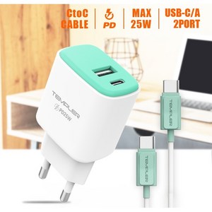 갤럭시A24고속충전기 USB 2PORT CtoC타입 케이블포함 25W, 1개